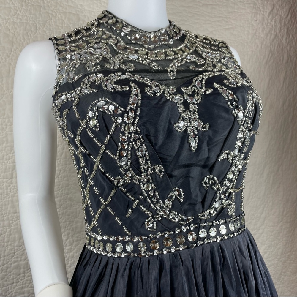 🔥Diamond Crystal Bead Accent Sleeveless A-line Full Maxi Party Formal Gown - Picture 3 of 17